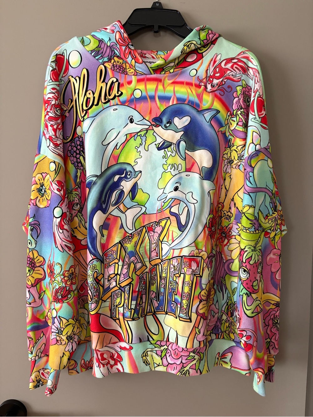 Desigual Rainbow Dolphin Graphic Hoodie in Pastel Multicolor
